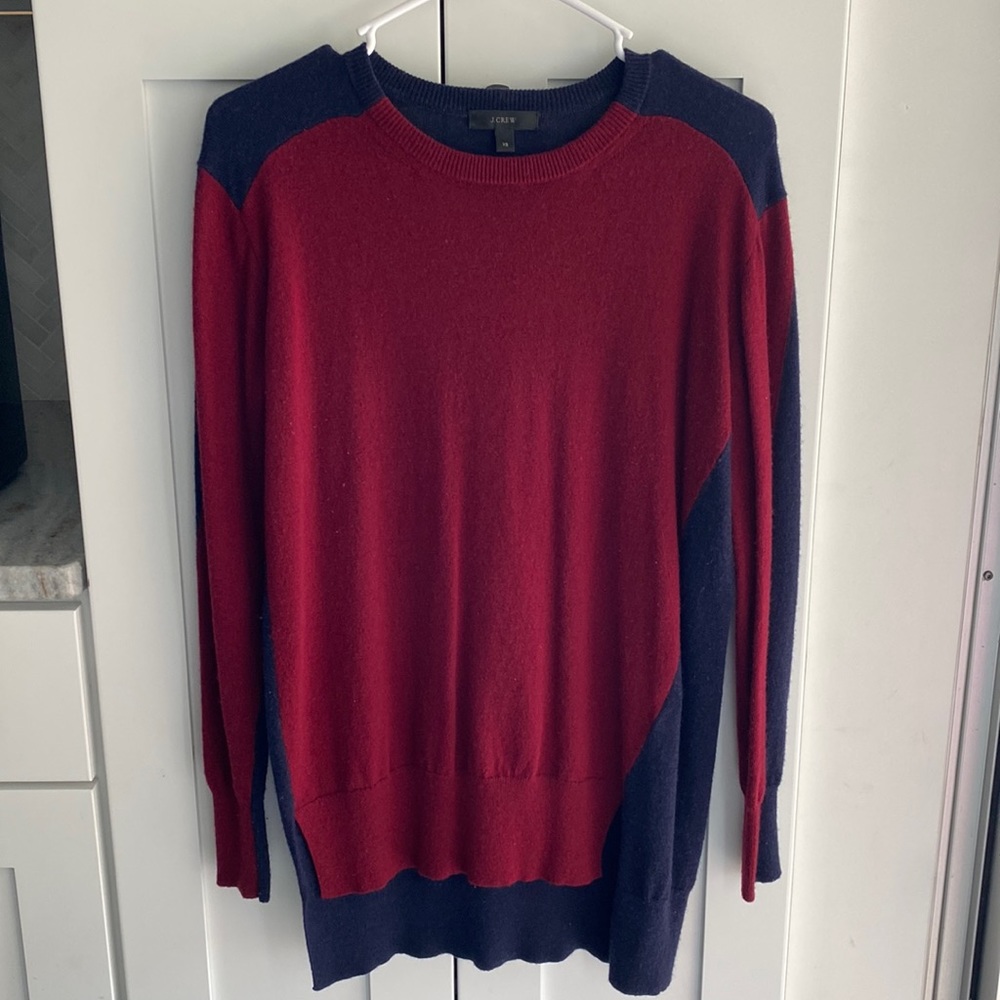 J. Crew Maroon and Navy Color block Tunic Wool sweater XS